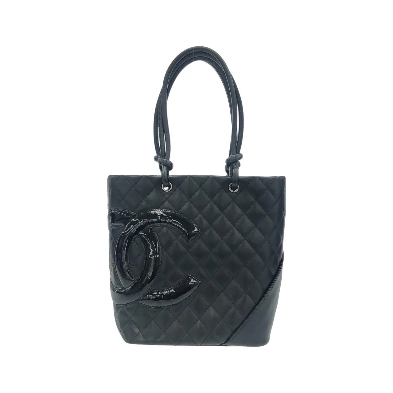 CHANEL Cambon 25167 Handbag Patent Leather Black