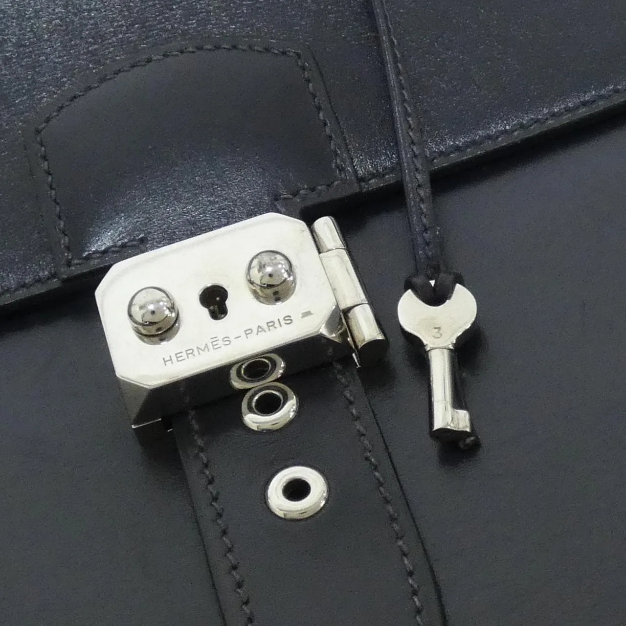 HERMES Handbag Box Calf Blue Box Calf Leather - Thumbnail 4