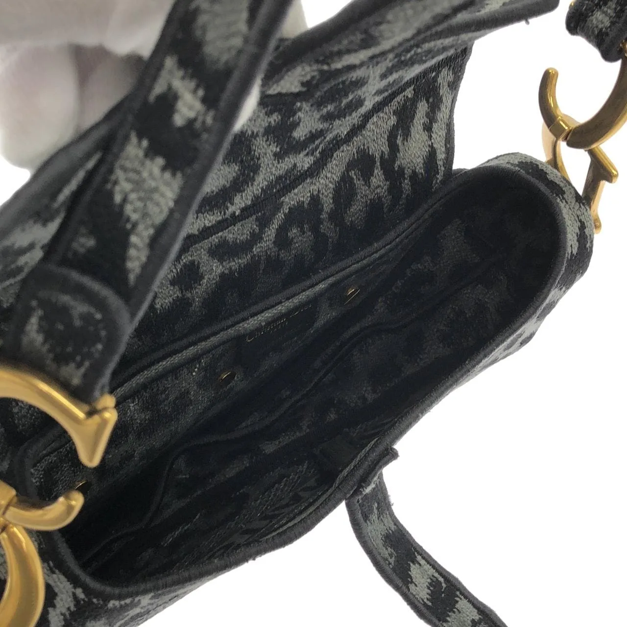 DIOR Saddle M0446CRHM Shoulder Canvas 黑色 帆布 中古品A - 縮圖 8