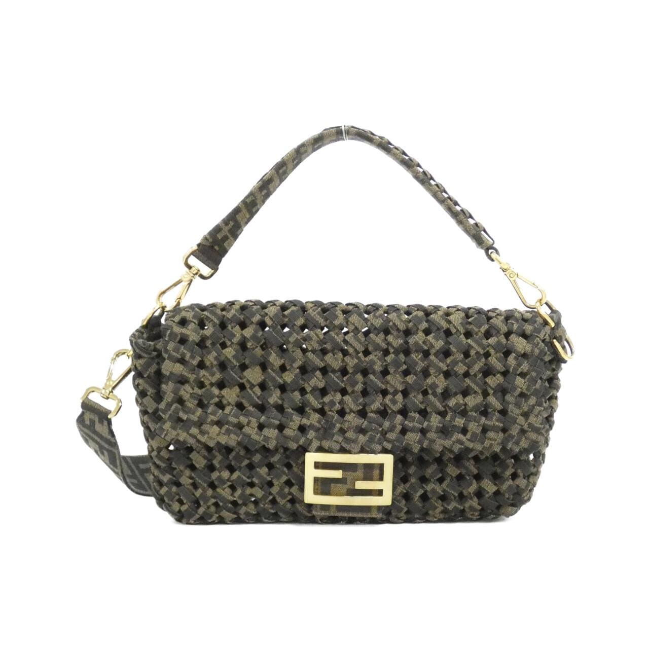 FENDI Baguette 8BR600 ABMR Shoulder Bag Cotton Black