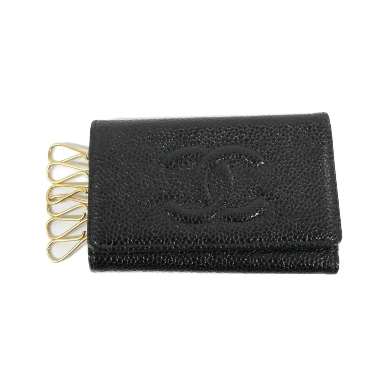 CHANEL 01439 Key Case Grained Calfskin Black