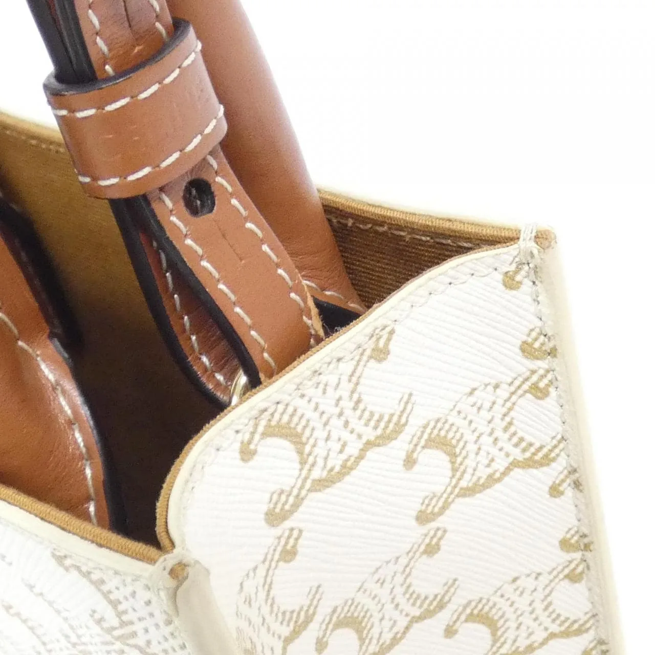 CELINE Cabas 194372BZK Handbag Canvas 白色 帆布 中古品A - 縮圖 6