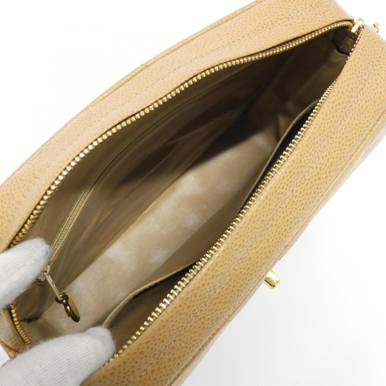 CHANEL Shoulder Bag Caviar Leather Beige Caviar Leather - Thumbnail 9