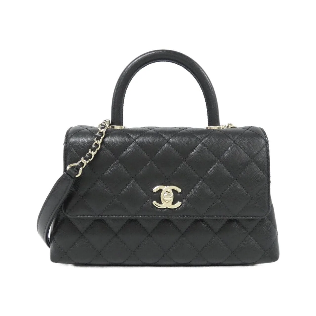 CHANEL Matelasse 92990 Handbag Grained Calfskin Black
