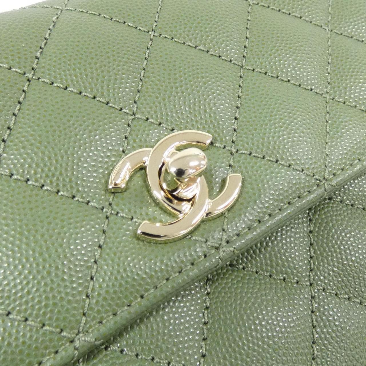 CHANEL Matelasse 92990 Bag Grained Calfskin 綠色 荔枝紋牛皮 - 縮圖 3