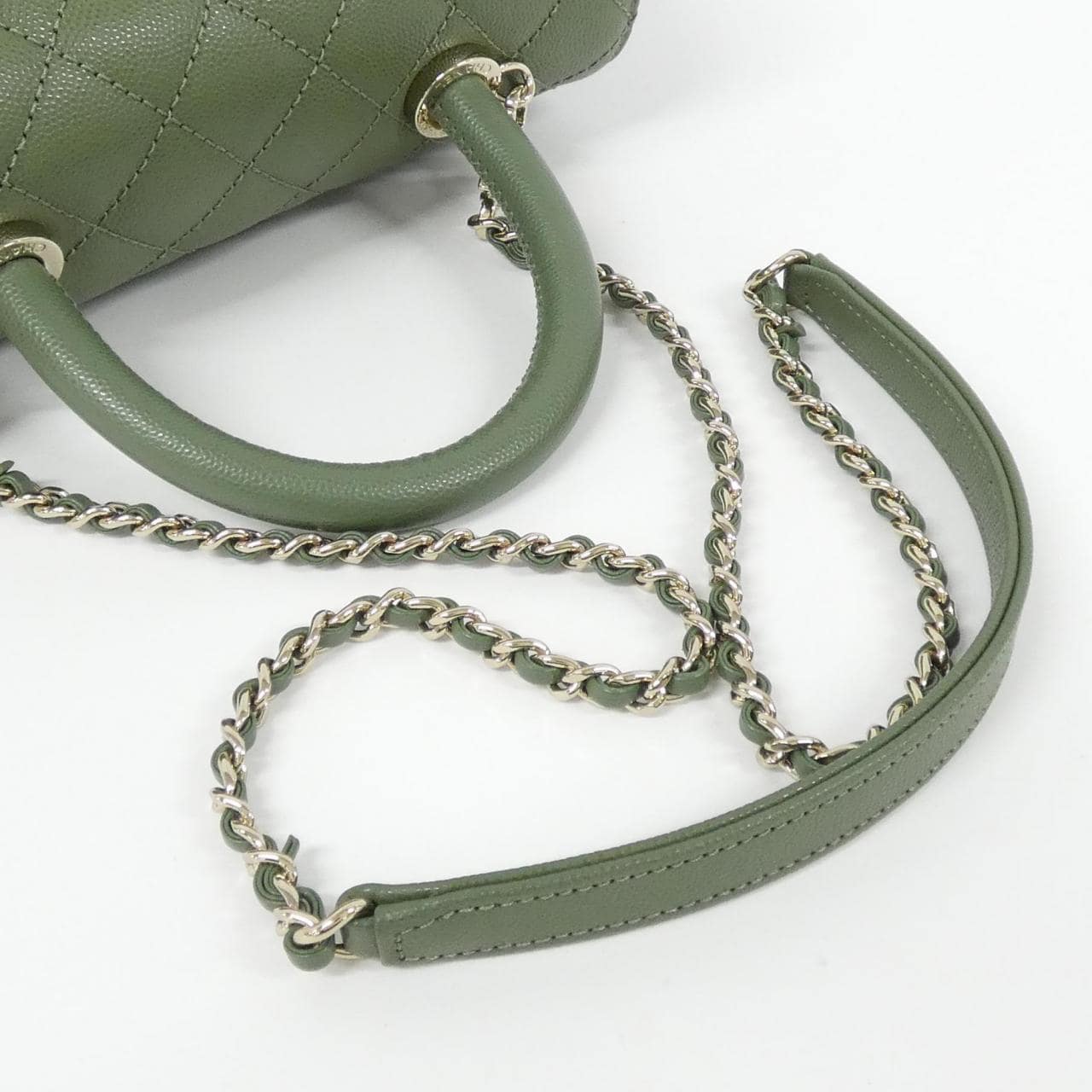 CHANEL Matelasse 92990 Bag Grained Calfskin 綠色 荔枝紋牛皮 - 縮圖 5