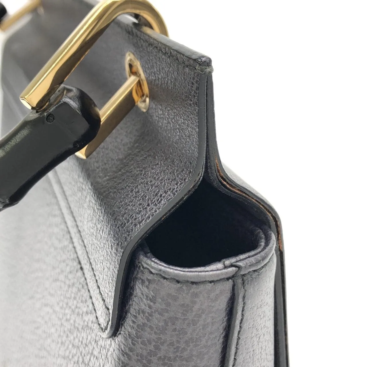 GUCCI 001 3444 Handbag Leather Grey Leather - Thumbnail 5