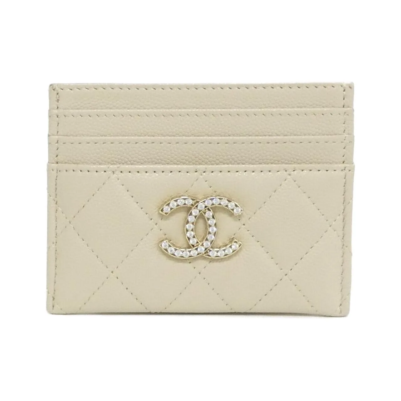 CHANEL AP4563 Card Case Grained Calfskin Beige