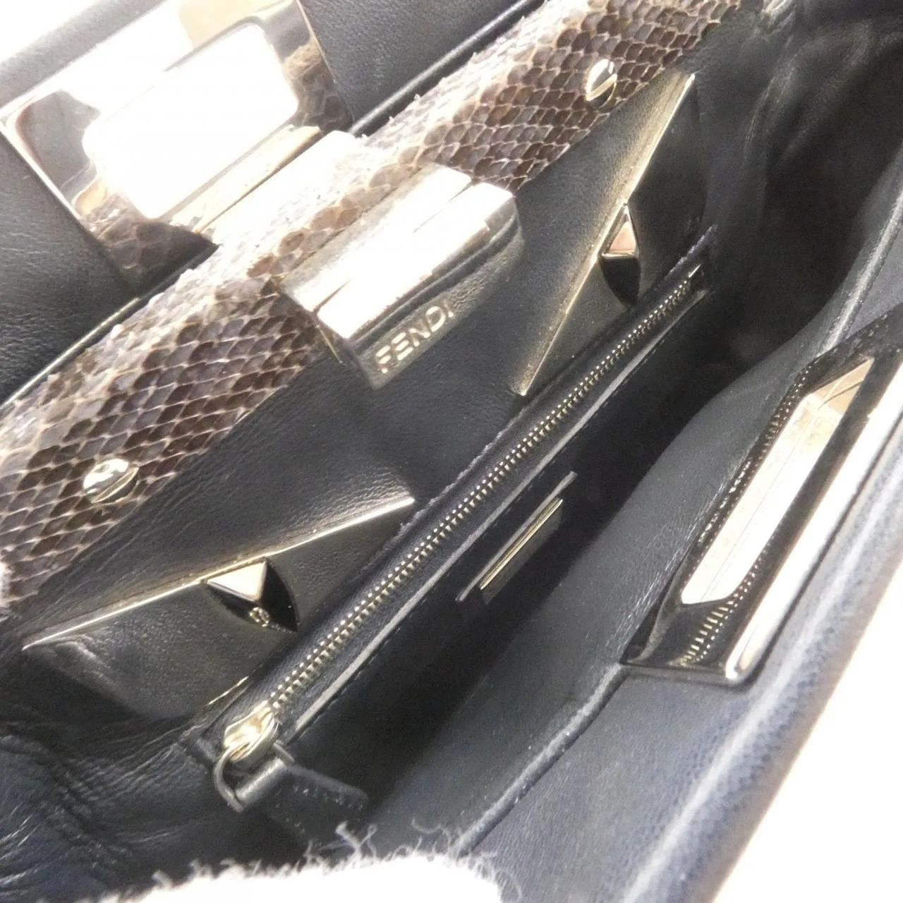 FENDI Peekaboo 8BN244 SGZ Handbag Python Black Python - Thumbnail 6