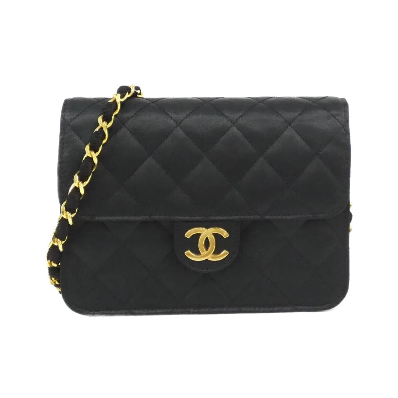 CHANEL Shoulder Satin Black
