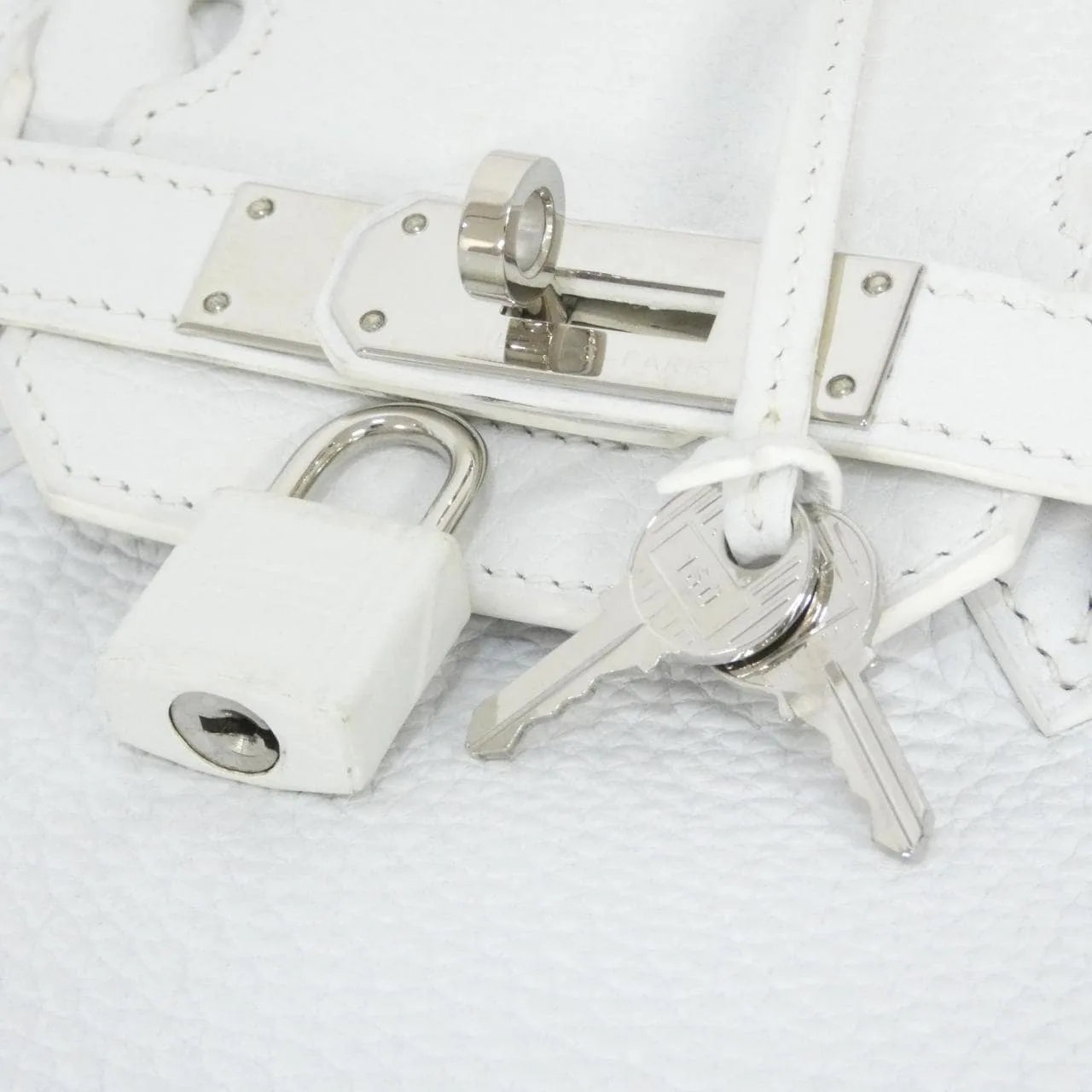 HERMES Birkin 030335CK Handbag Clemence White Clemence Leather Rank B - Thumbnail 7