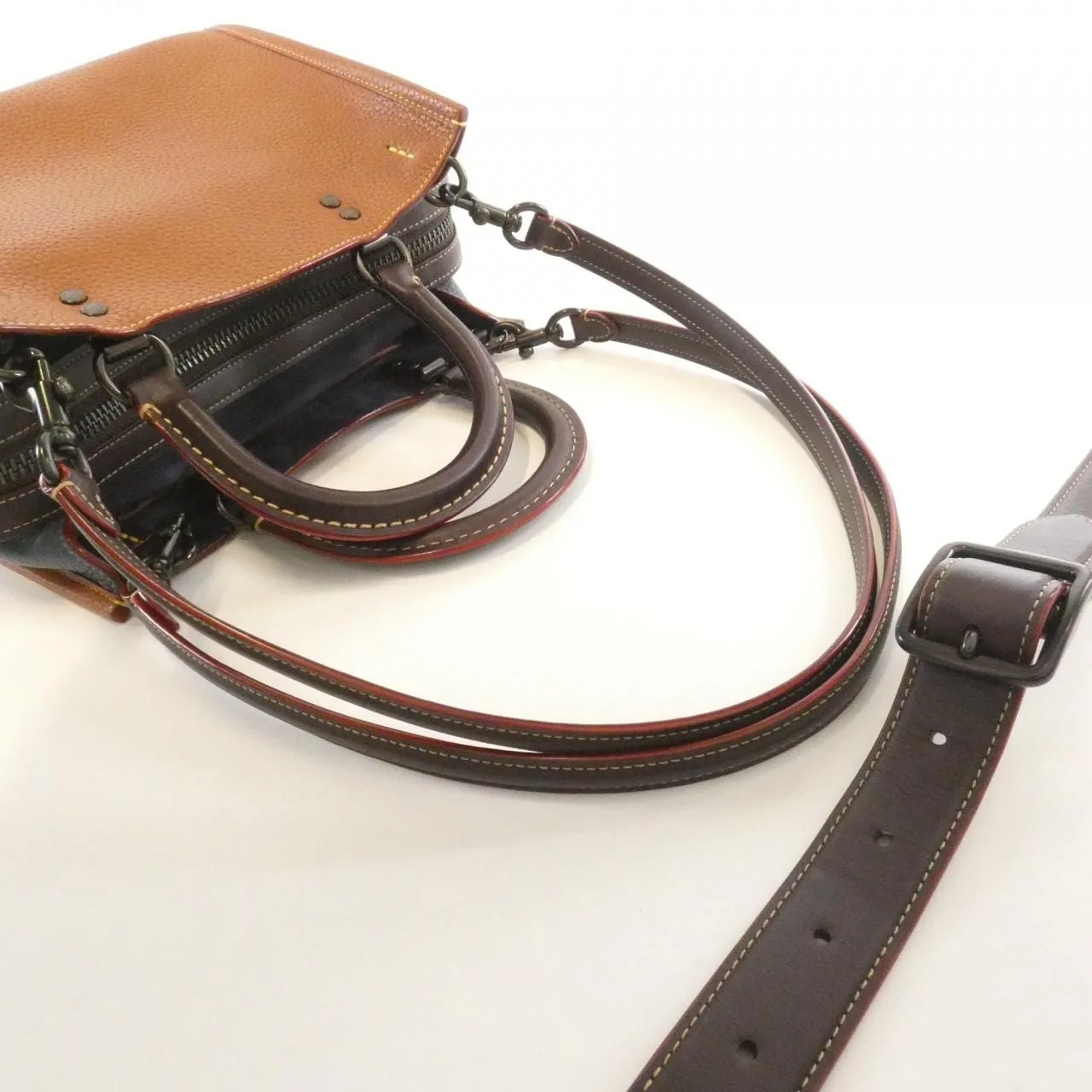 COACH 87137 Handbag Leather 棕色 皮革 中古品A - 縮圖 4