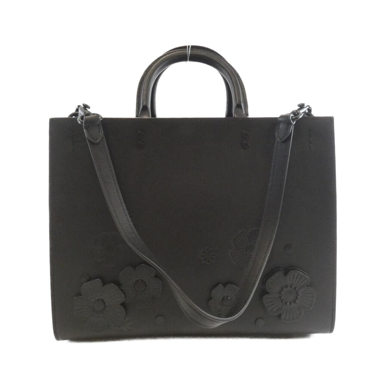 COACH CV467 Handbag Leather 黑色 皮革 中古品A - 縮圖 2