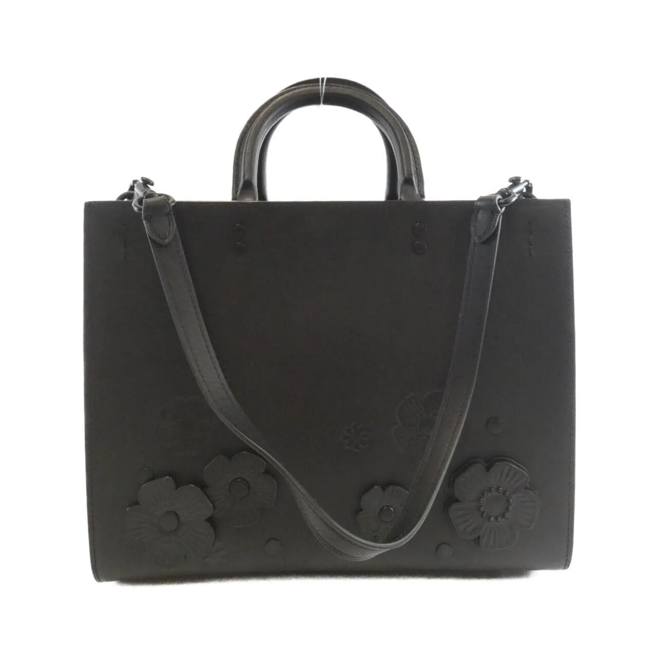 COACH CV467 Handbag Leather 黑色 皮革 中古品A - 縮圖 2