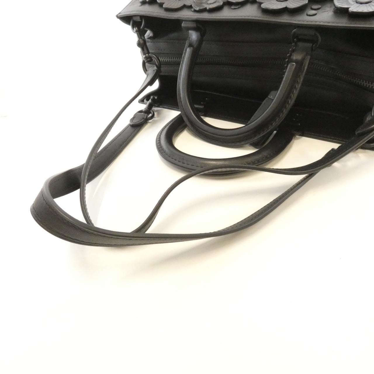 COACH CV467 Handbag Leather 黑色 皮革 中古品A - 縮圖 4