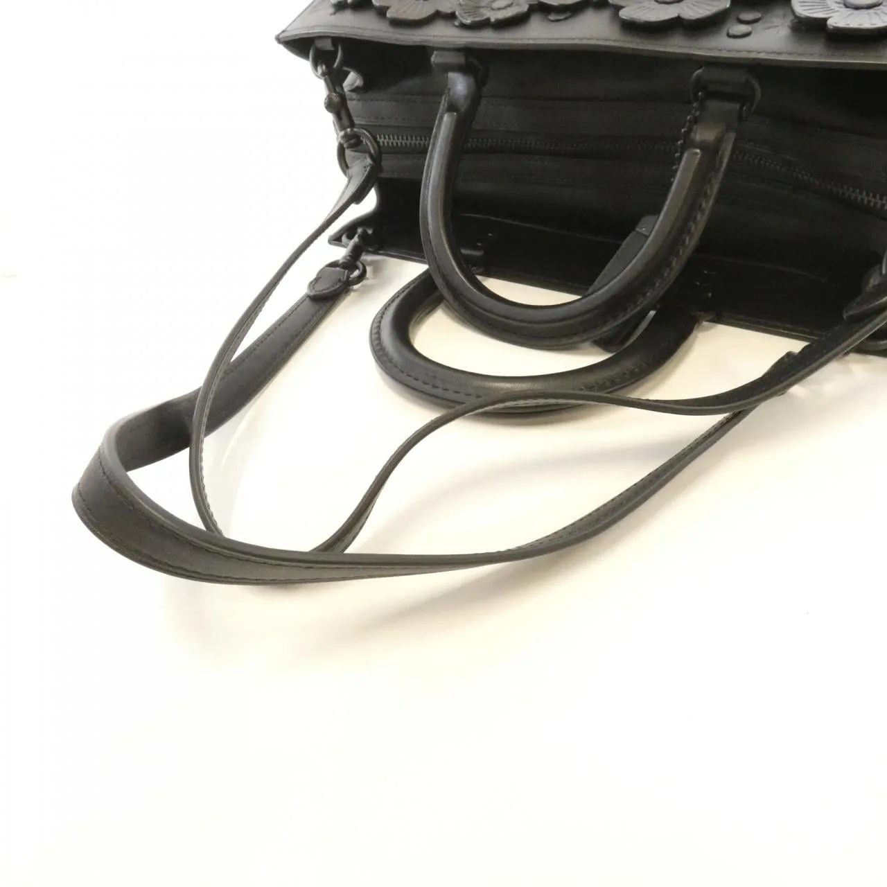 COACH CV467 Handbag Leather 黑色 皮革 中古品A - 縮圖 4