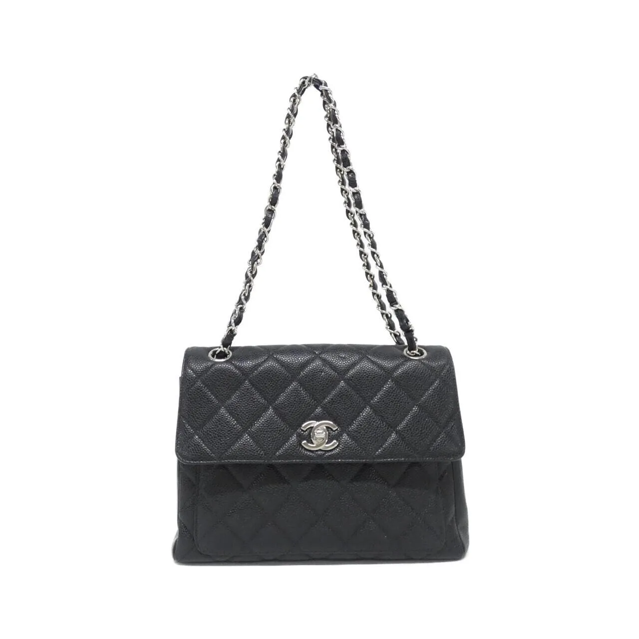CHANEL Shoulder Caviar Leather Black