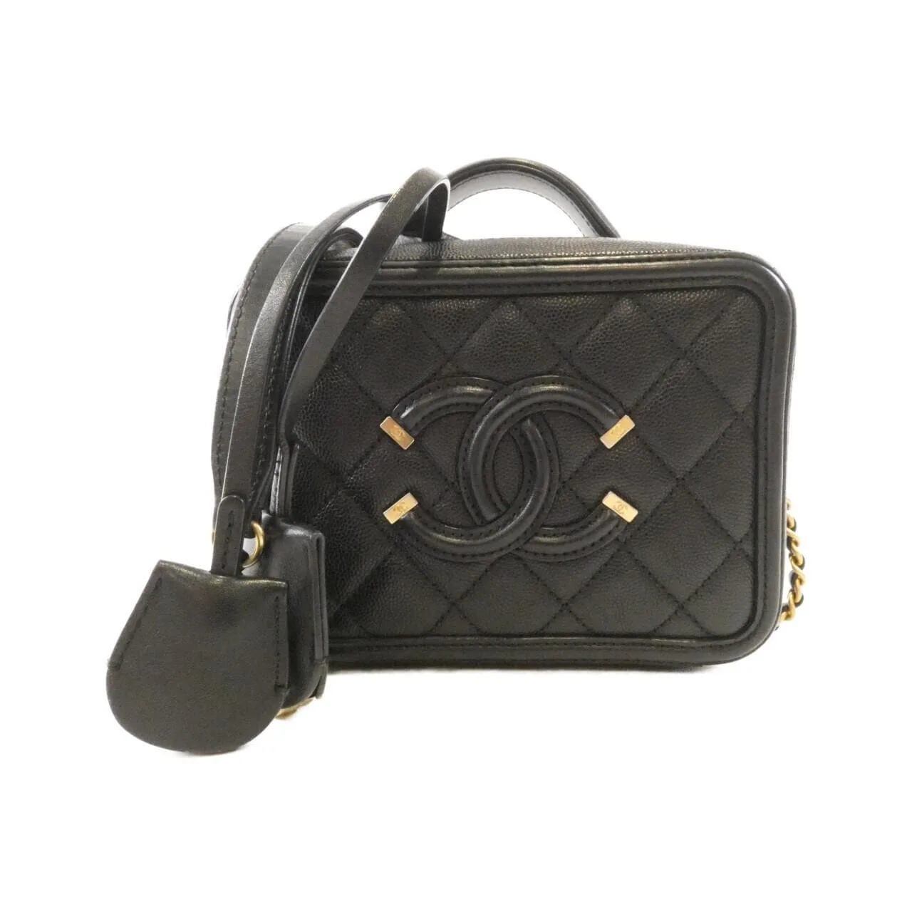 CHANEL 93342 Shoulder Grained Calfskin Black