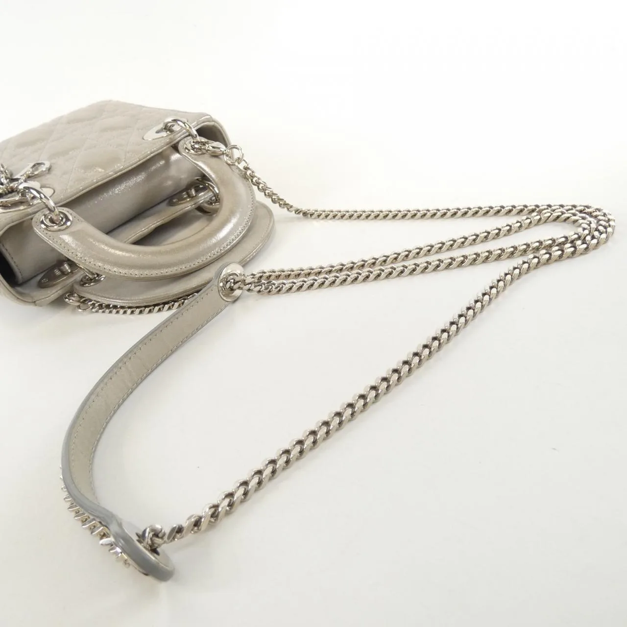 DIOR Lady Dior Handbag Leather 灰色 皮革 中古品A - 縮圖 6