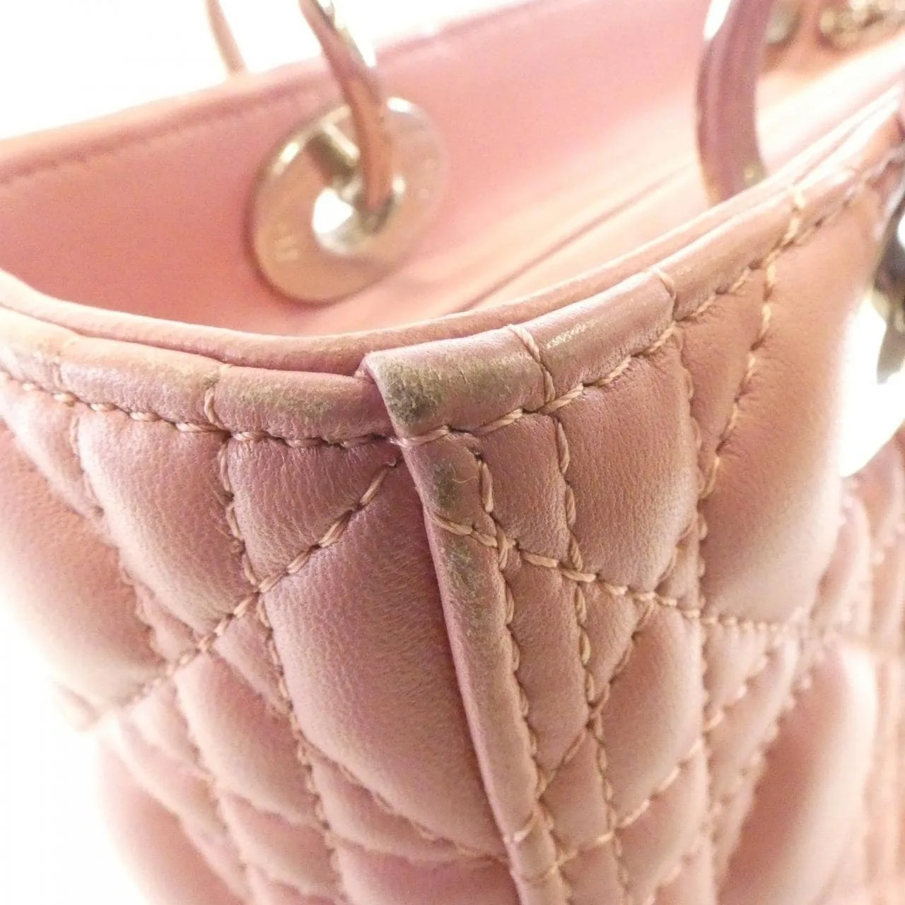 DIOR Lady Dior CAL44551 Handbag Lambskin 米色 羊皮 中古品A - 縮圖 4