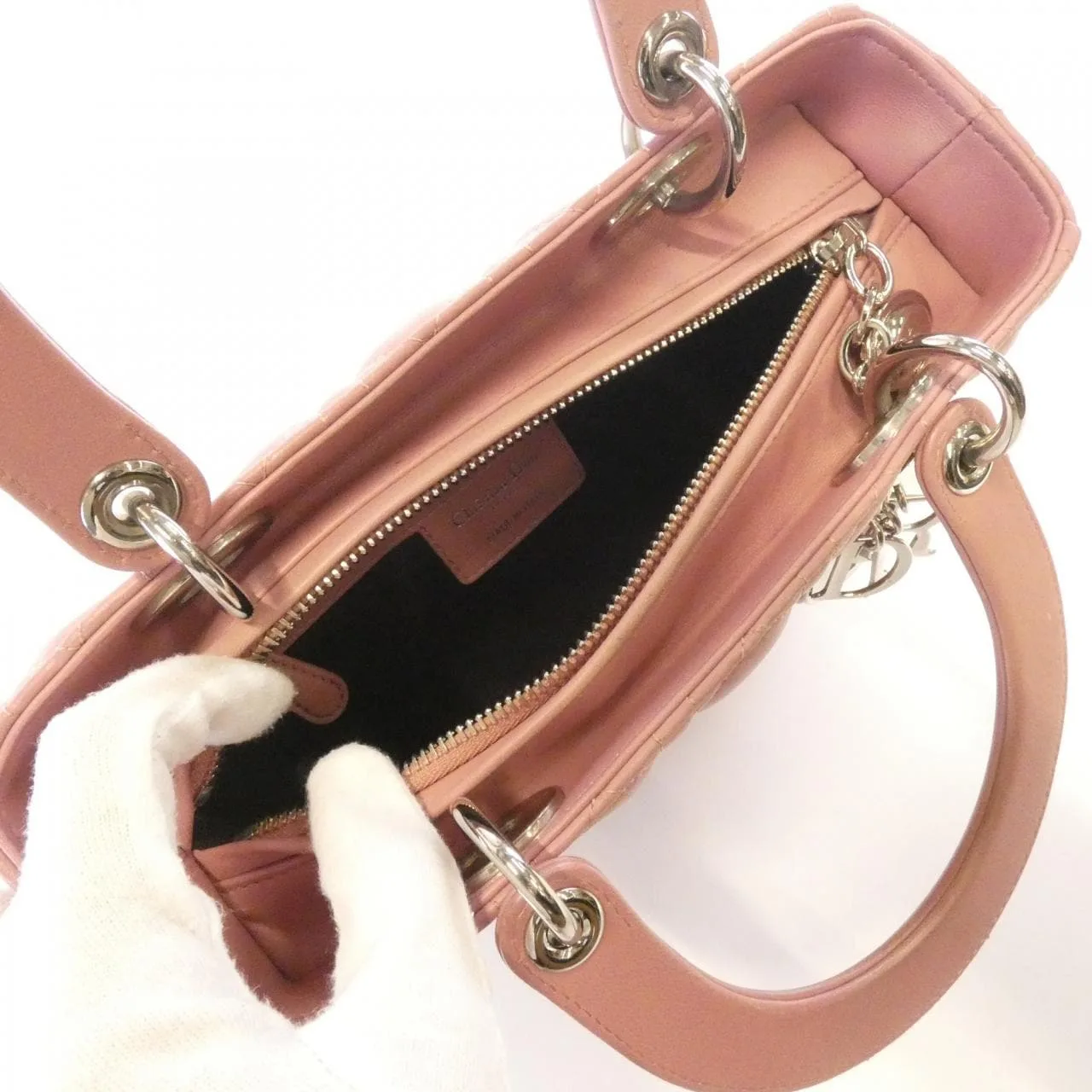 DIOR Lady Dior CAL44551 Handbag Lambskin 米色 羊皮 中古品A - 縮圖 10