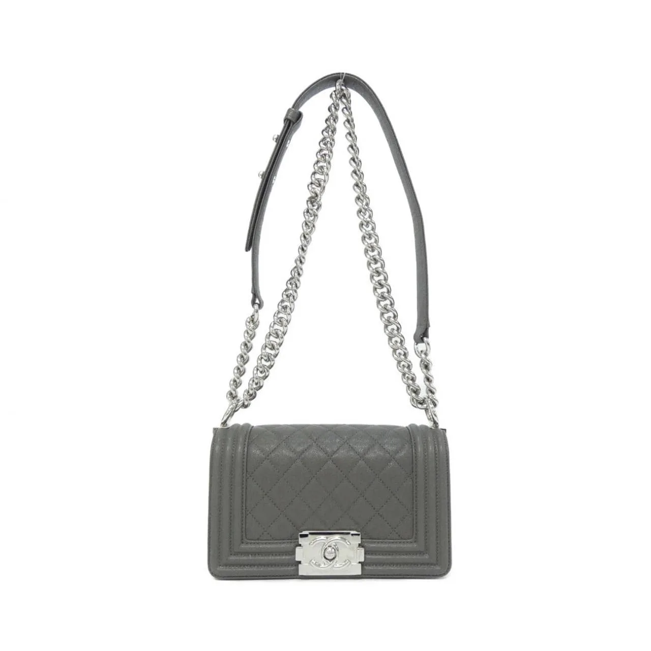 CHANEL Boy Chanel 67085 Shoulder Grained Calfskin Grey