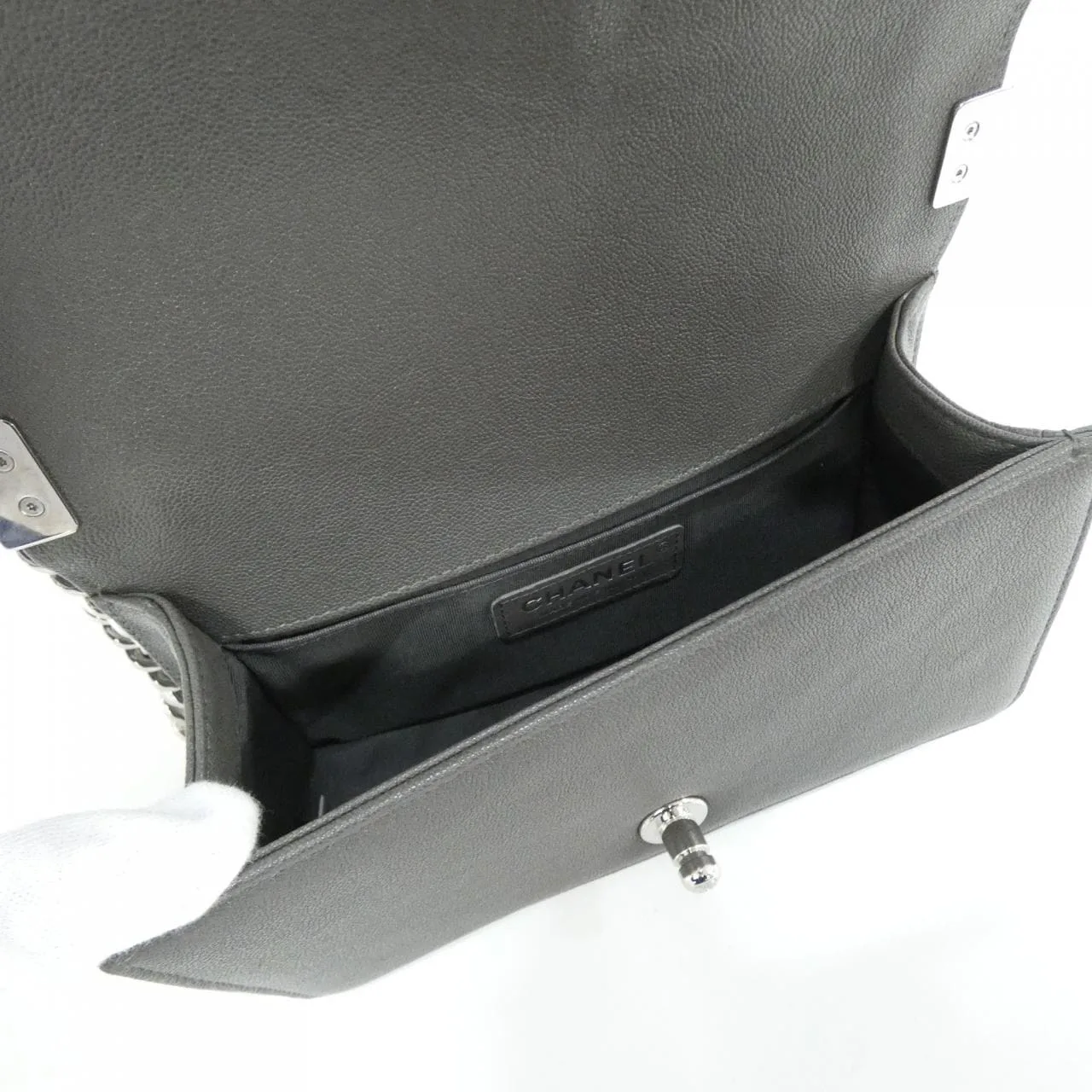 CHANEL Boy Chanel 67085 Shoulder Grained Calfskin Grey Grained Calfskin Rank A - Thumbnail 6