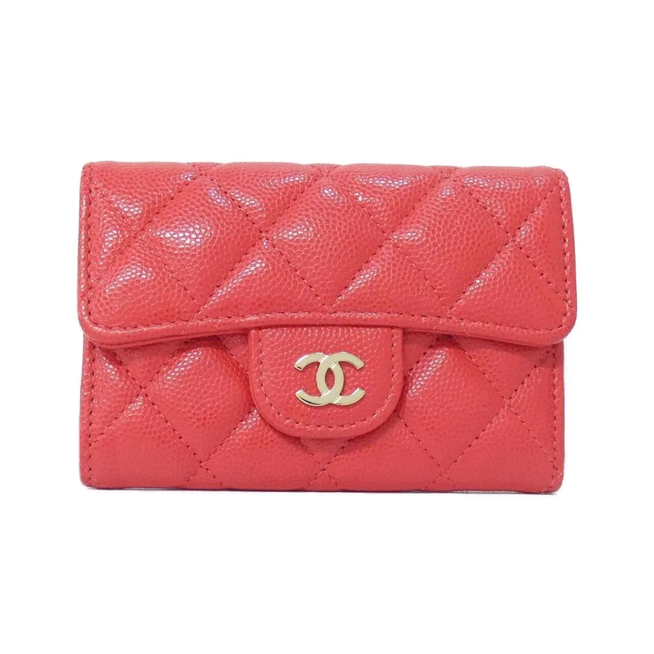 CHANEL Timeless Classic AP0214 Card Case Grained Calfskin Red