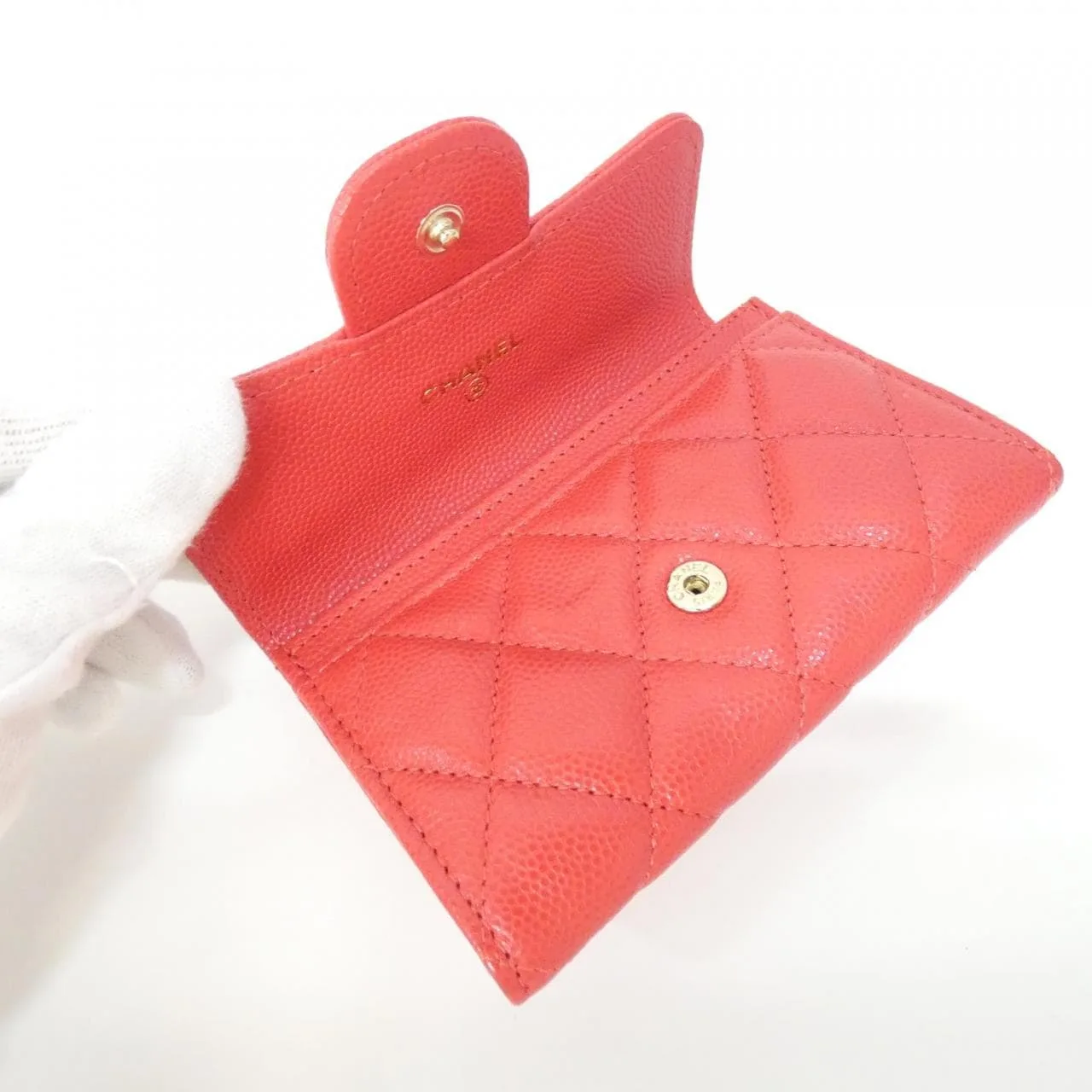 CHANEL Timeless Classic AP0214 Card Case Grained Calfskin 紅色 荔枝紋牛皮 中古品A - 縮圖 4