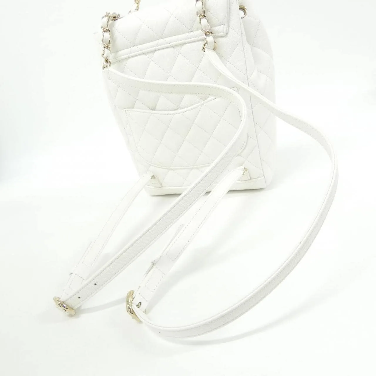 CHANEL AS4059 Backpack Grained Calfskin 白色 荔枝紋牛皮 中古品A - 縮圖 8