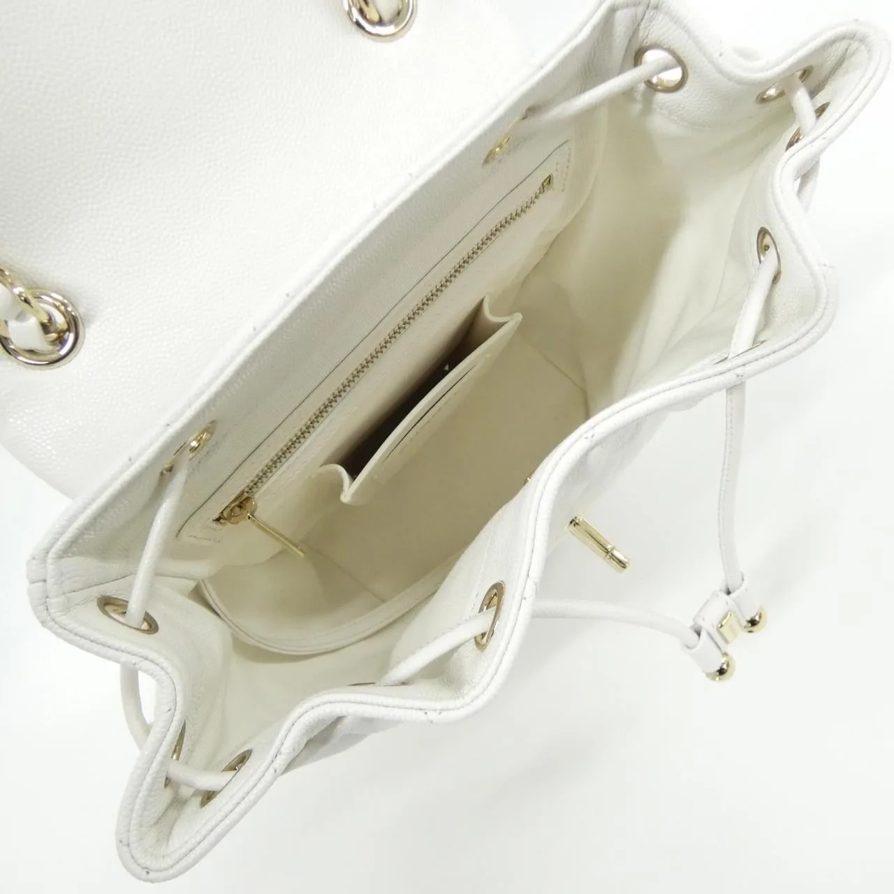 CHANEL AS4059 Backpack Grained Calfskin 白色 荔枝紋牛皮 中古品A - 縮圖 9