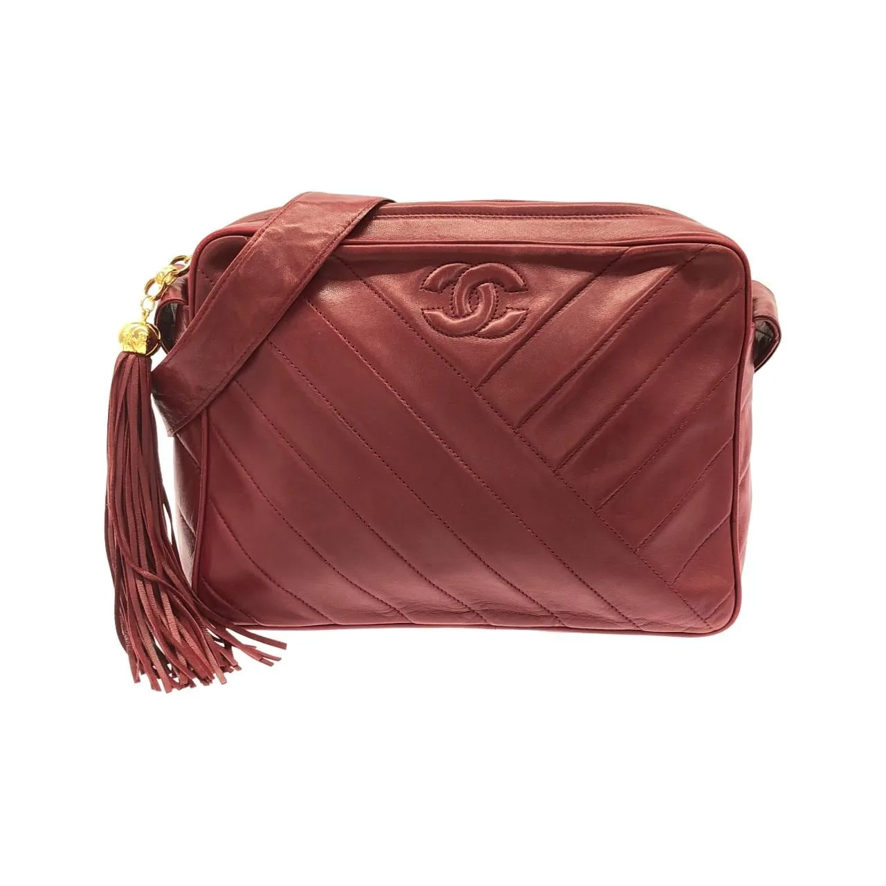 CHANEL Shoulder Lambskin Red