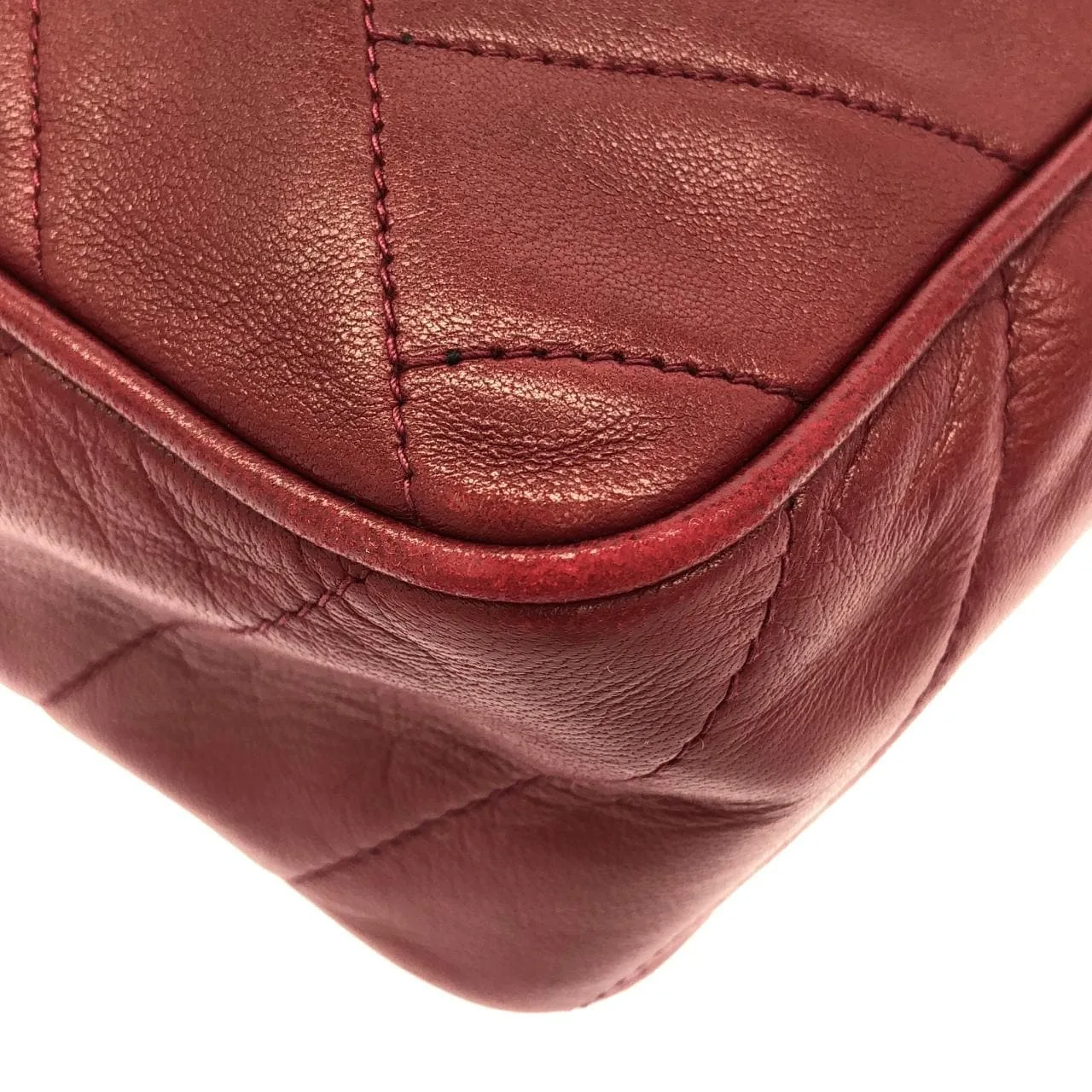 CHANEL Shoulder Lambskin Red Lambskin Rank B - Thumbnail 3