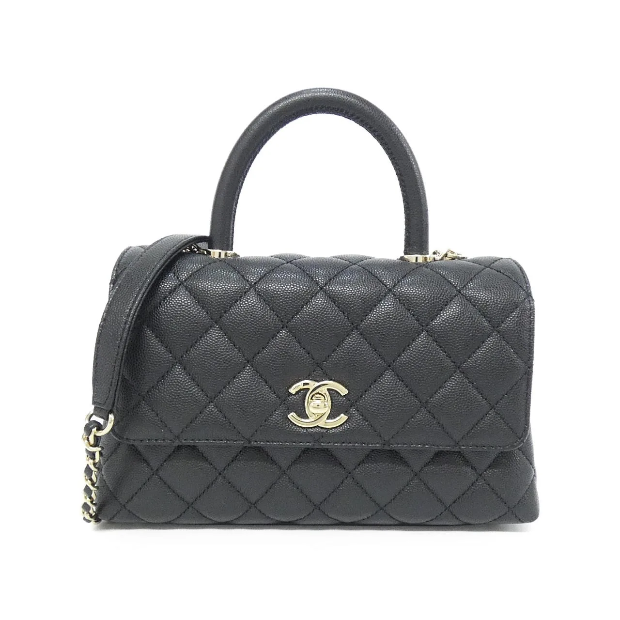 CHANEL Matelasse 92990 Handbag Grained Calfskin Black