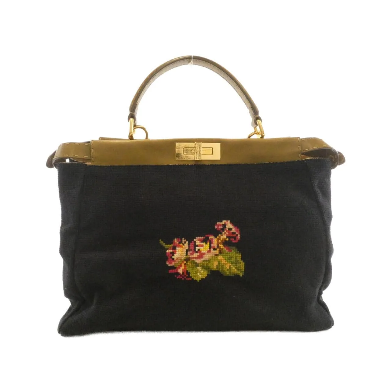 FENDI Peekaboo 8BN210 DKB Handbag Cotton Black Cotton - Thumbnail 2