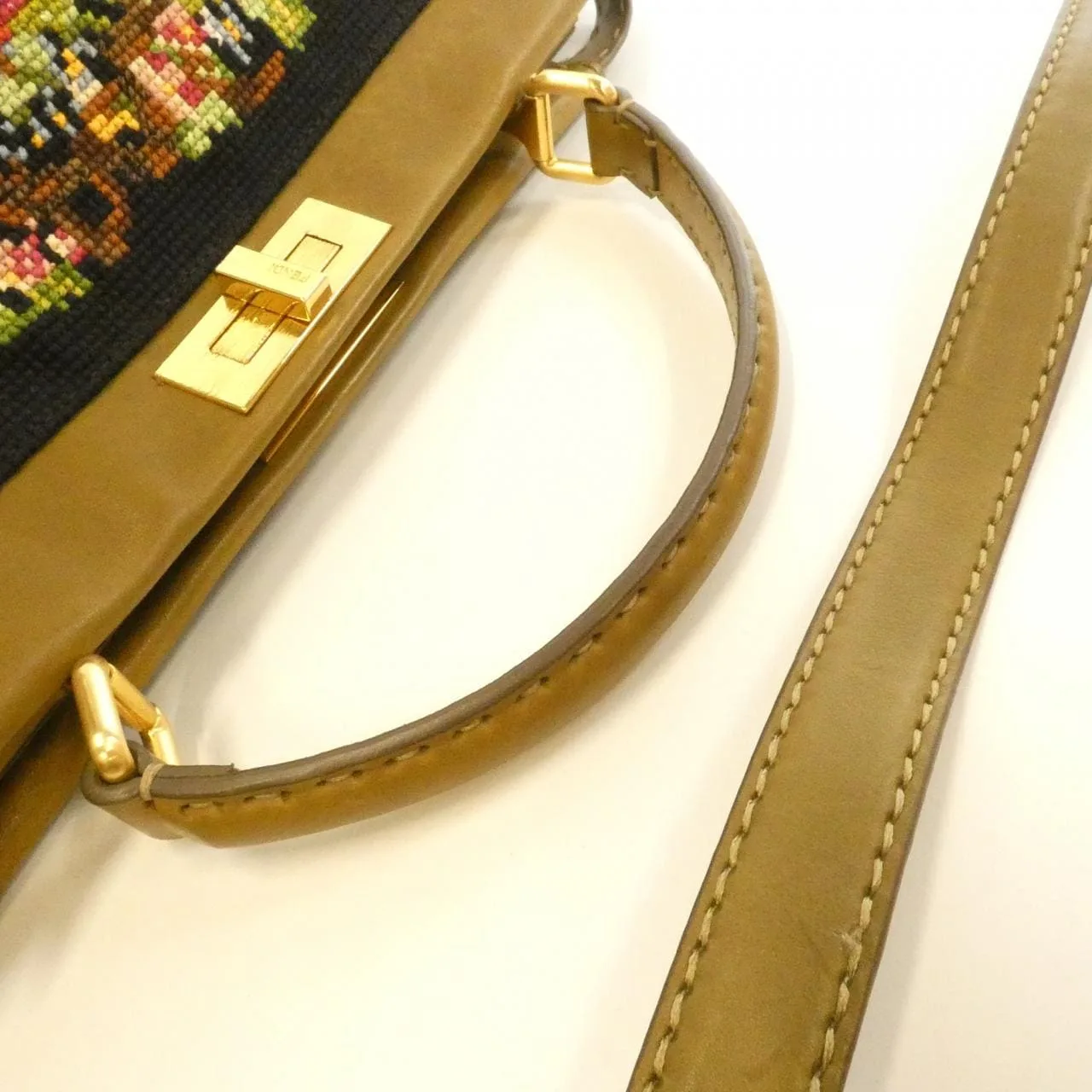 FENDI Peekaboo 8BN210 DKB Handbag Cotton Black Cotton - Thumbnail 4