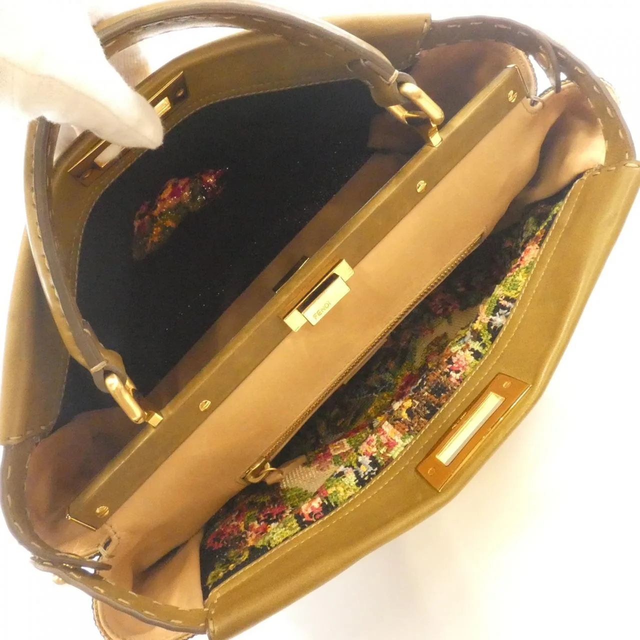 FENDI Peekaboo 8BN210 DKB Handbag Cotton Black Cotton - Thumbnail 7