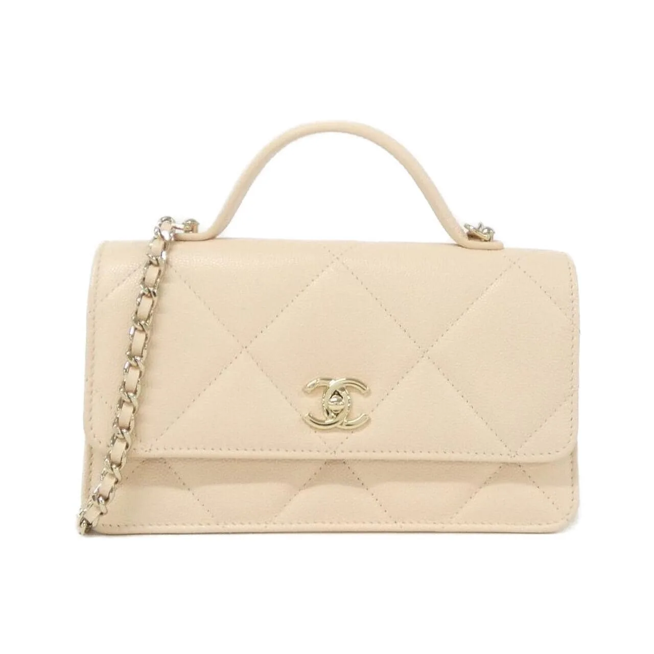 CHANEL Wallet Grained Calfskin Beige