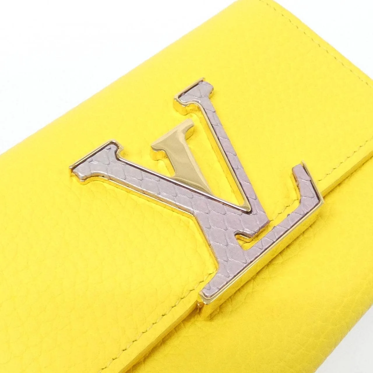 LOUIS VUITTON Capucines N87623 Wallet Python 黃色 蟒蛇皮 中古品A - 縮圖 5