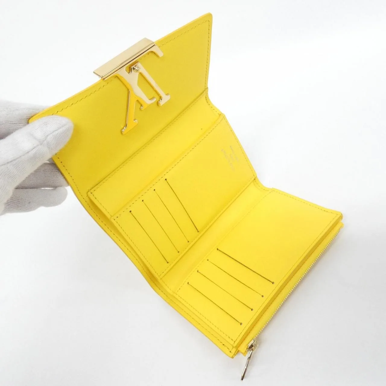 LOUIS VUITTON Capucines N87623 Wallet Python 黃色 蟒蛇皮 中古品A - 縮圖 6