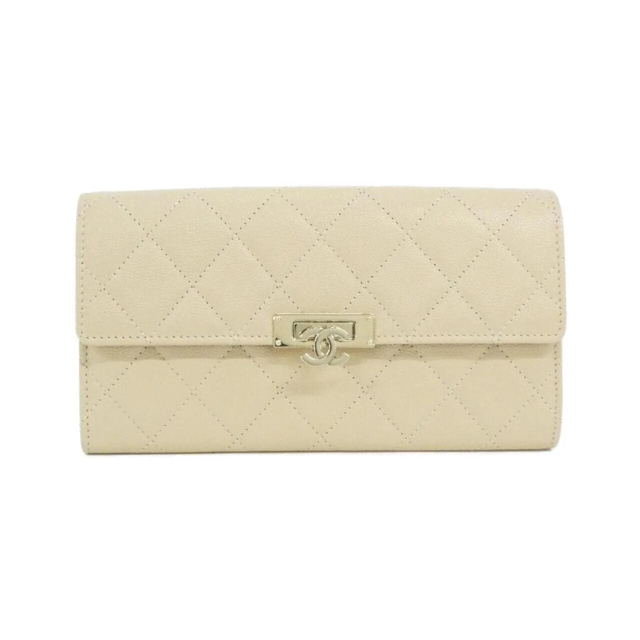 CHANEL 80768 Wallet Grained Calfskin Beige