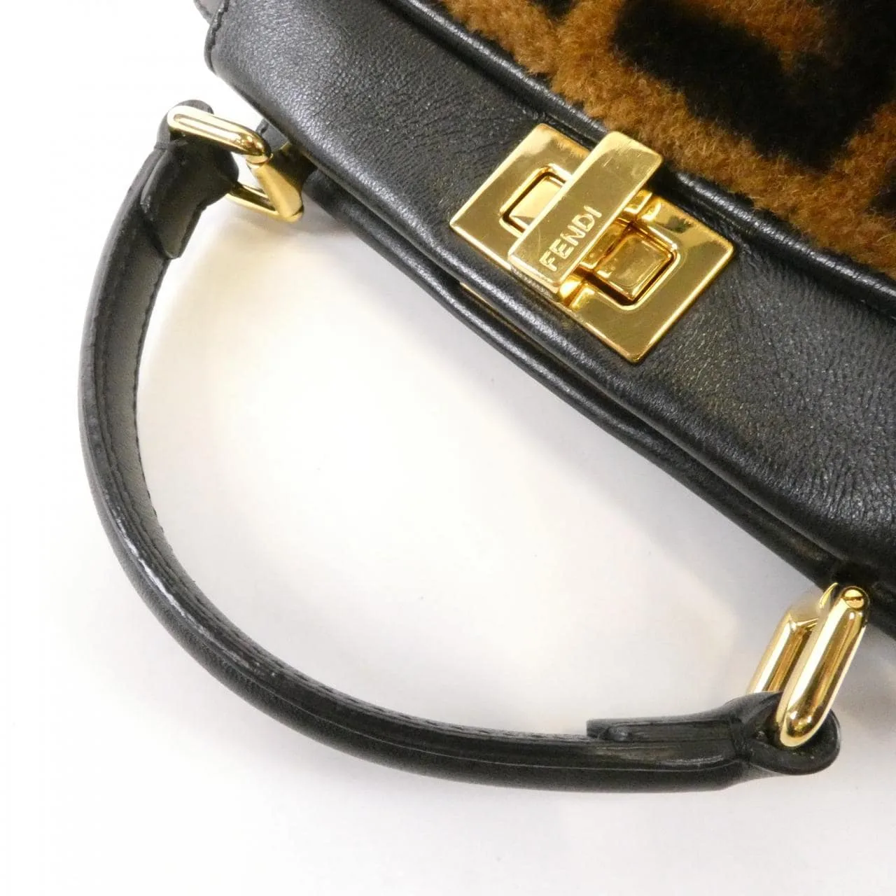 FENDI Peekaboo 8BN244 A411 Handbag Leather Black Leather Rank A - Thumbnail 4