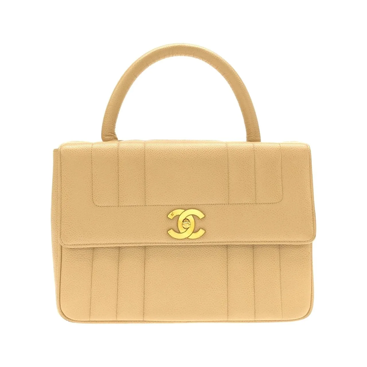 CHANEL Handbag Grained Calfskin Beige