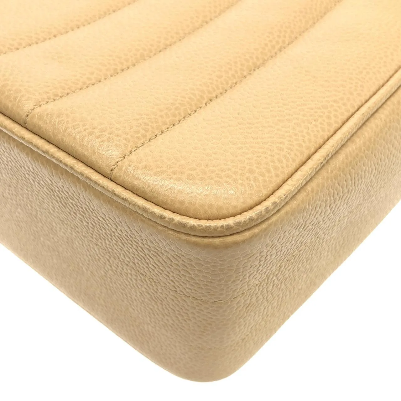 CHANEL Handbag Grained Calfskin 米色 荔枝紋牛皮 中古品A - 縮圖 3