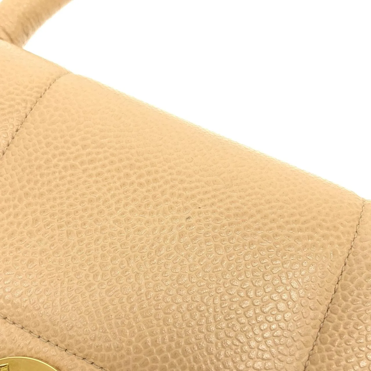 CHANEL Handbag Grained Calfskin 米色 荔枝紋牛皮 中古品A - 縮圖 4