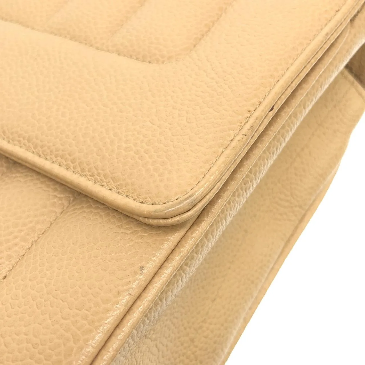 CHANEL Handbag Grained Calfskin 米色 荔枝紋牛皮 中古品A - 縮圖 5