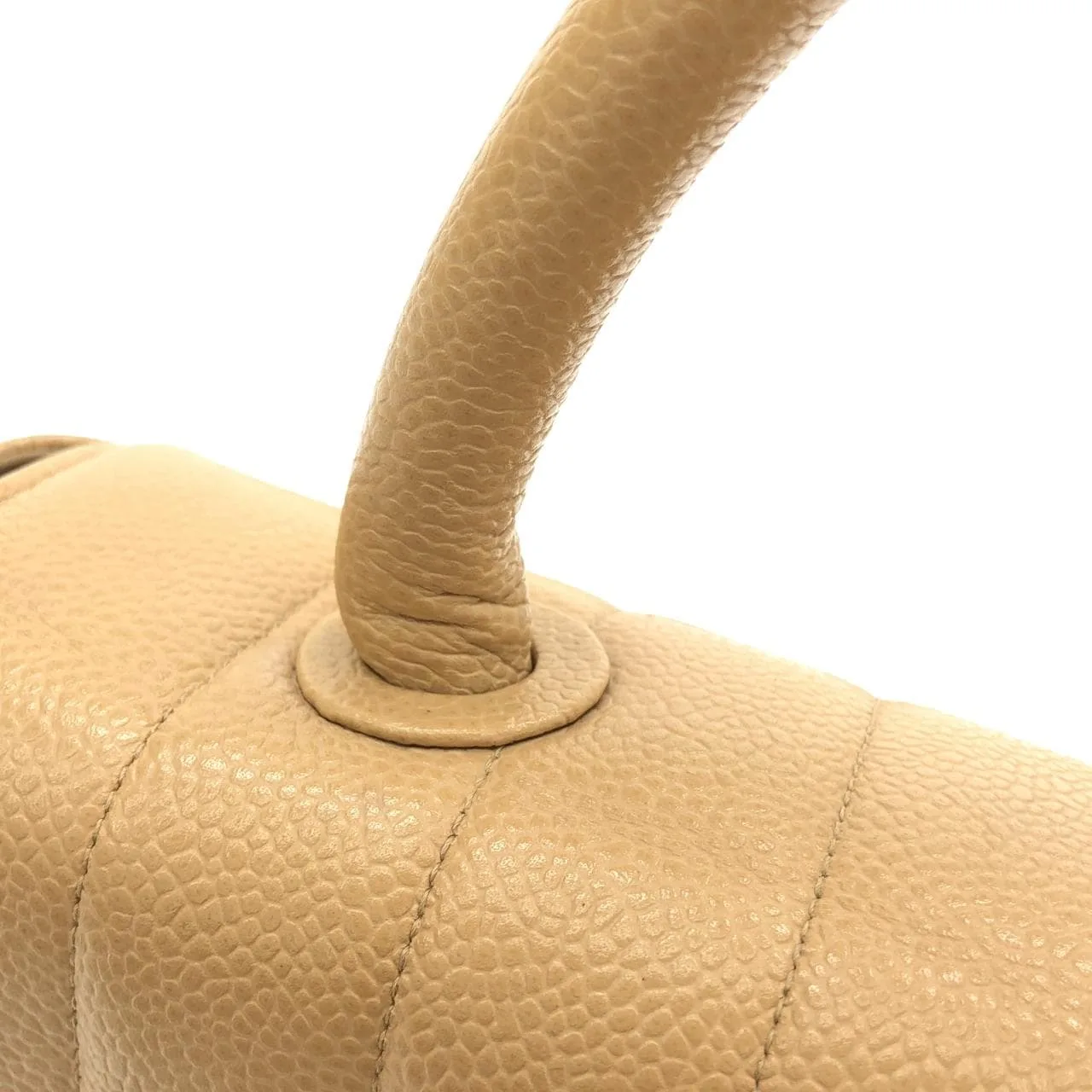 CHANEL Handbag Grained Calfskin 米色 荔枝紋牛皮 中古品A - 縮圖 7