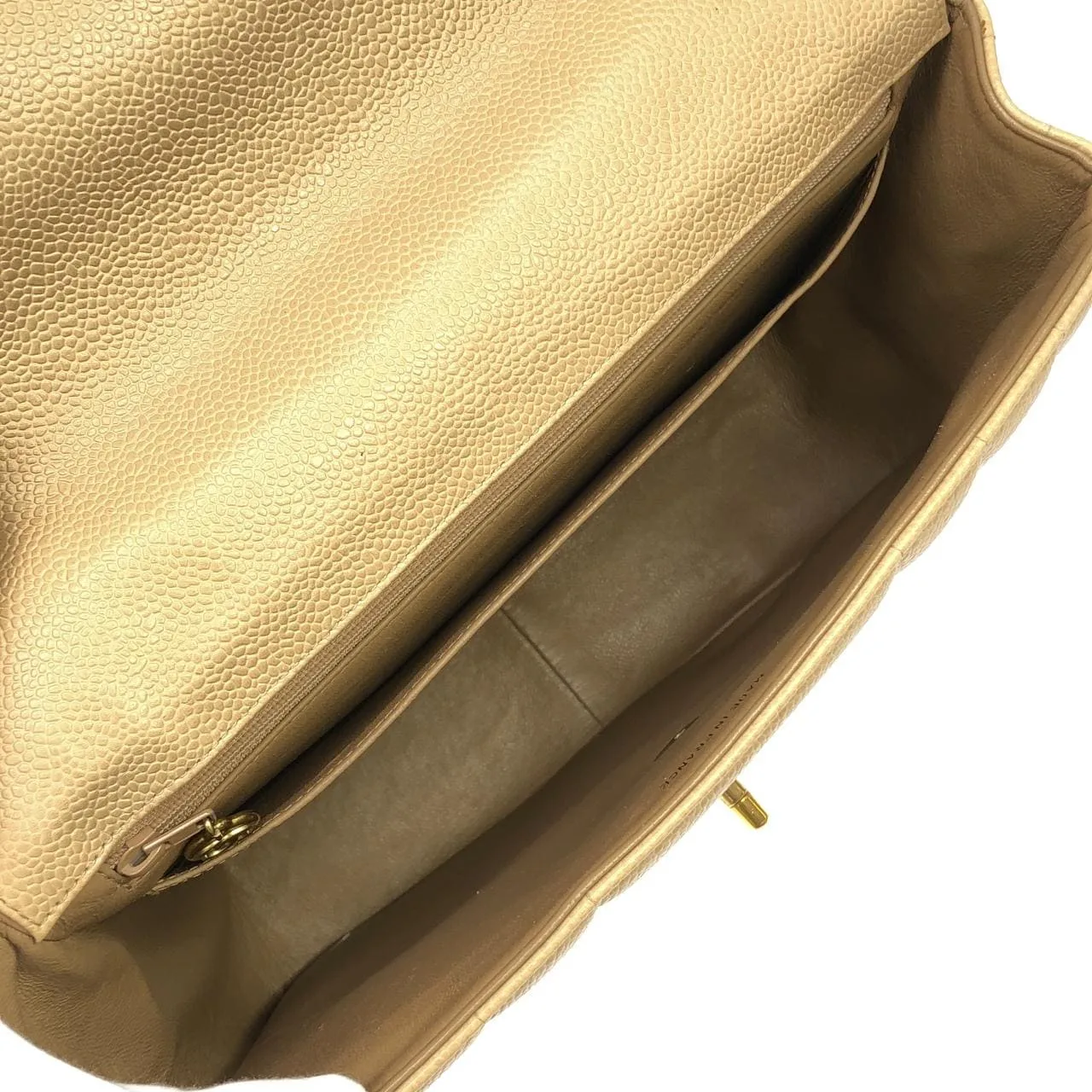 CHANEL Handbag Grained Calfskin 米色 荔枝紋牛皮 中古品A - 縮圖 9