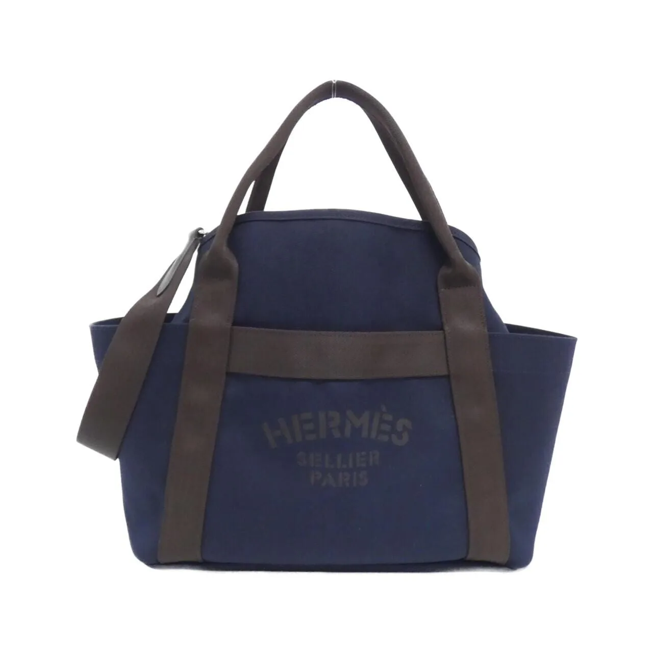 HERMES 068312CK Handbag Canvas Navy