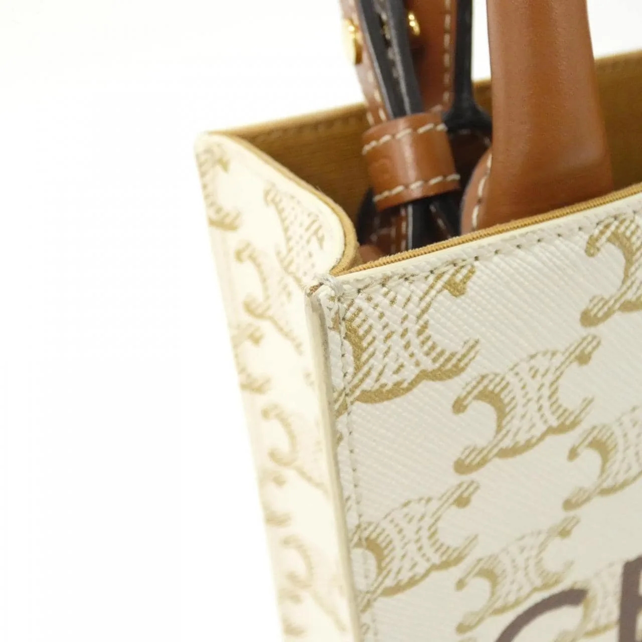 CELINE Cabas 194372BZK Handbag Canvas 白色 帆布 中古品A - 縮圖 5